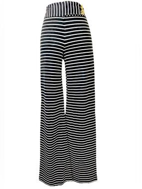 Trina Turk Black White Stripe Nautical Palazzo Pants sz 2 Gold Button 32” inseam